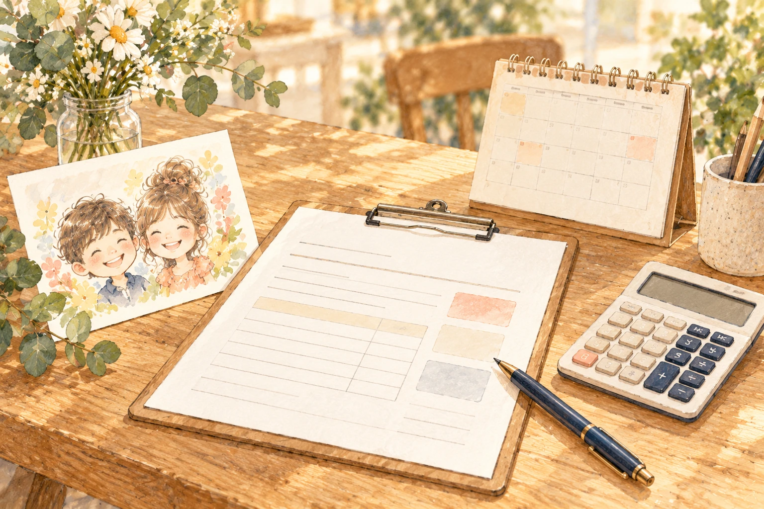 似顔絵の依頼内容を検討する机のイメージ